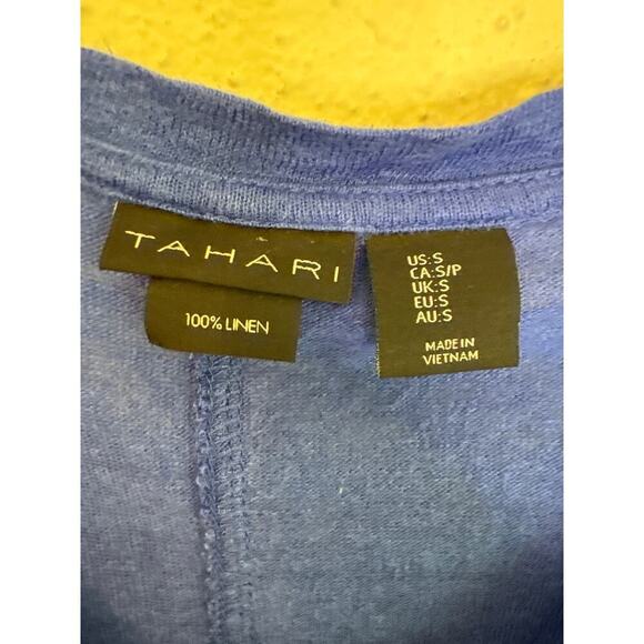 Tahari Women’s 100% Linen Short Sleeve Scoop Neck Royal Blue Top Size Small - Picture 3 of 7
